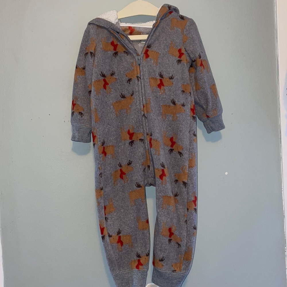 Hooded antler zip up jumpsuit